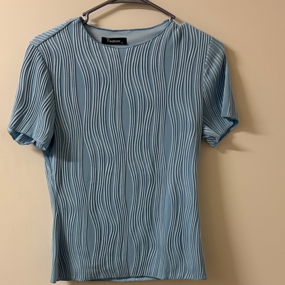 Elegant Blue Textured Women's Blouse